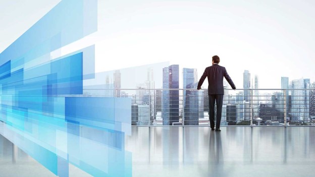 man standing at roof in a buildings area